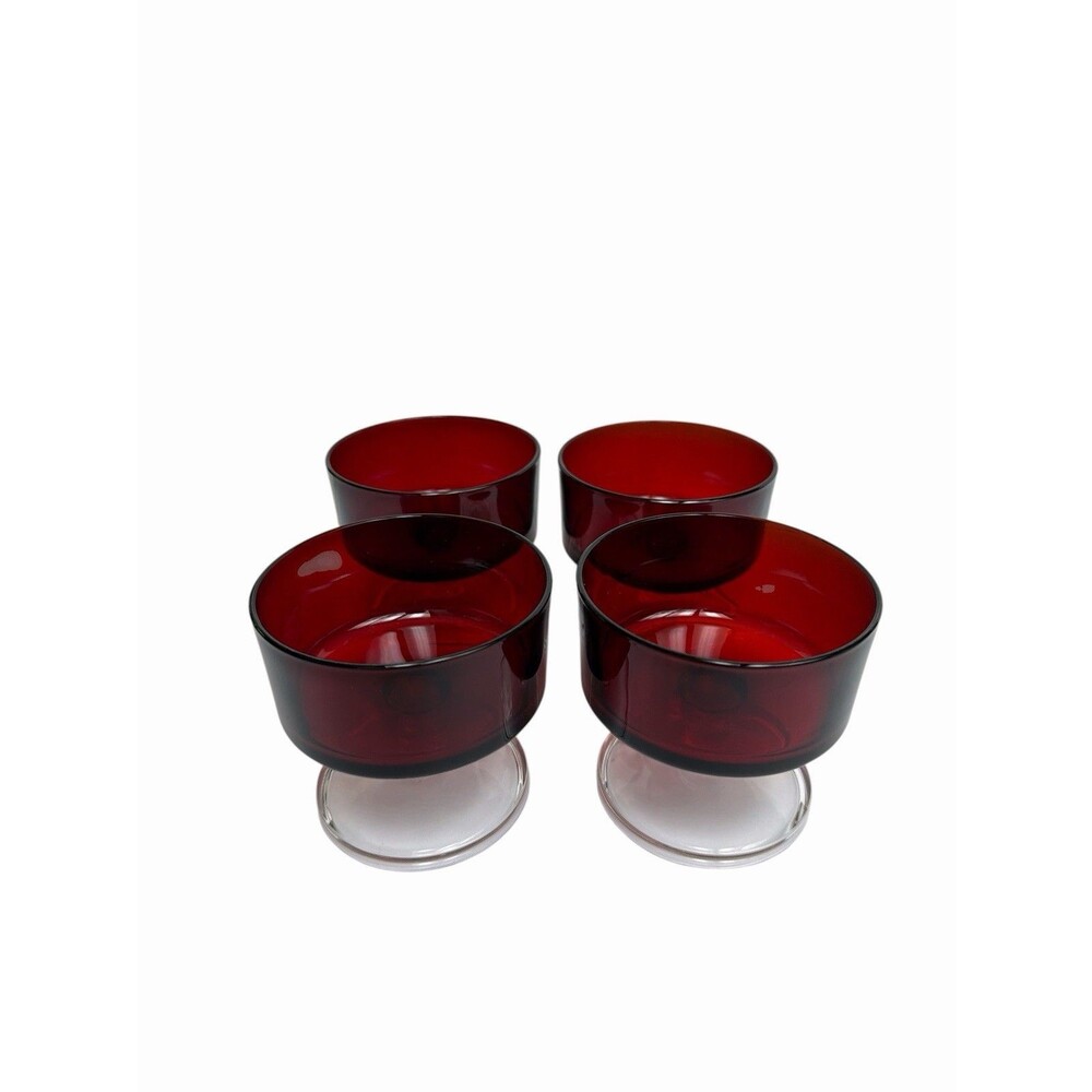 Arcoroc Cristal D’Arques Luminarc Cavalier Ruby Red 4 Glasses Dessert Champagne